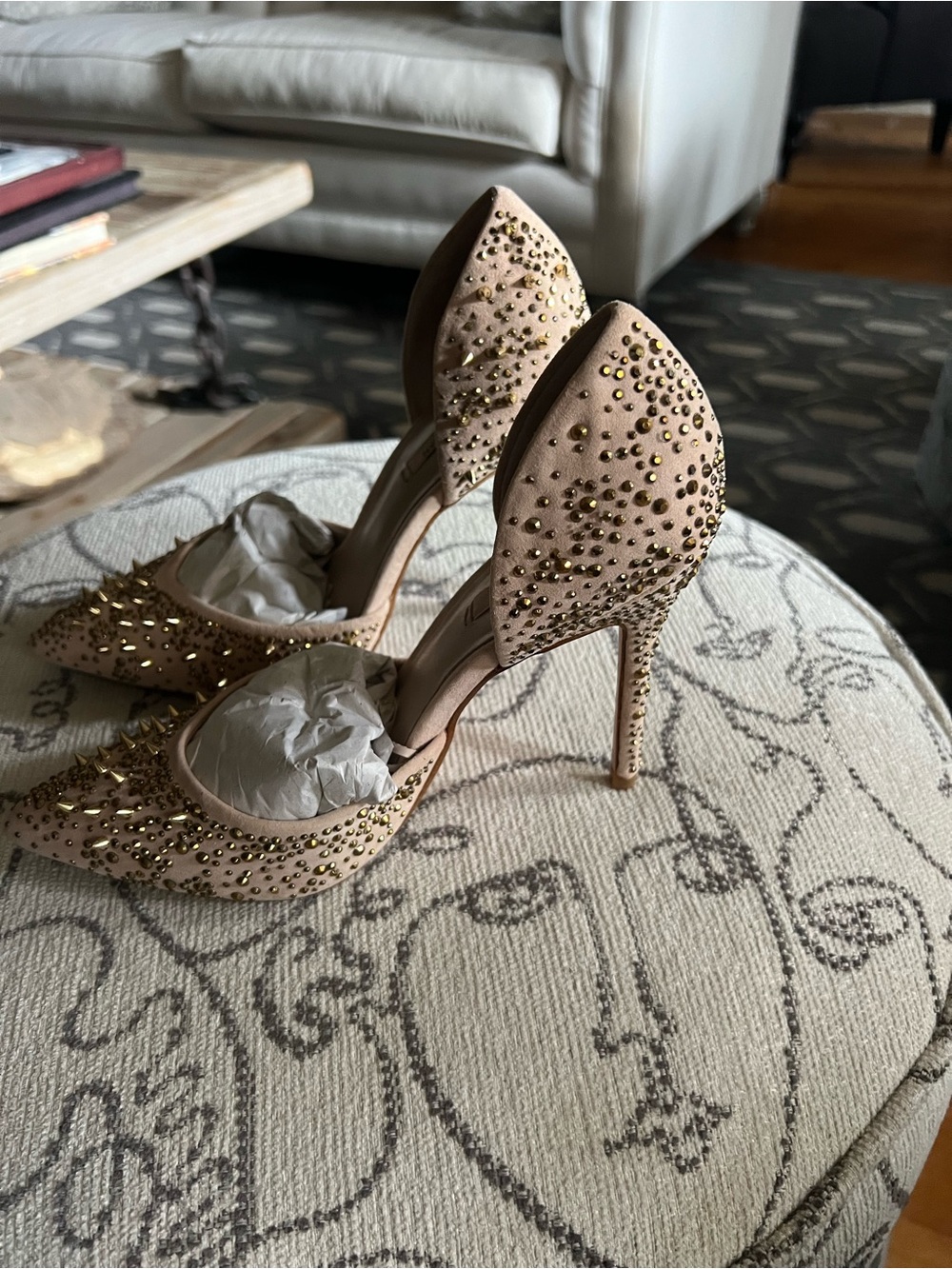 Zara Nude Blush Studded Pointed-Toe D'Orsay Heels - Picture 3 of 8